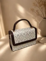 Geometrical Jaal Printed Top-Handle Handbag Set