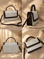 Geometrical Jaal Printed Top-Handle Handbag Set - Image 3
