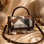 Earthy Geometric Patchwork Top-Handle Handbag