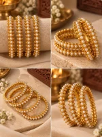 Pearl Bead Studded Antique Gold Bangle Set - Image 2