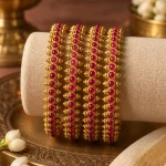 Ruby Kemp Studded Antique Gold Bangle Set