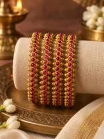 Ruby Kemp Studded Antique Gold Bangle Set