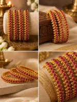 Ruby Kemp Studded Antique Gold Bangle Set - Image 2