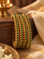 Emerald Kemp Studded Antique Gold Bangle Set