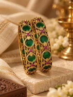 Emerald & Ruby Oval Kemp Openwork Bangle Pair