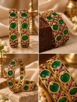 Emerald & Ruby Oval Kemp Openwork Bangle Pair - Image 2