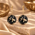 Black Enamel Floral Vine Drop Earrings