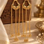 Antique Gold Crescent Long Chain Tassel Earrings