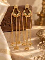 Antique Gold Crescent Long Chain Tassel Earrings