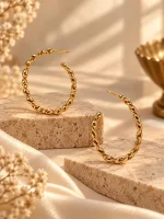 Twisted Rope Gold Hoop Earrings - Image 2