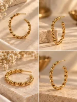 Twisted Rope Gold Hoop Earrings - Image 3