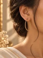Twisted Rope Gold Hoop Earrings - Image 4