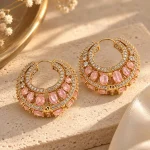 Rose Quartz Pink & CZ Gold Huggie Hoop Earrings