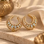 Aquamarine Blue & CZ Gold Huggie Hoop Earrings