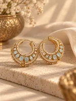 Aquamarine Blue & CZ Gold Huggie Hoop Earrings
