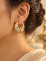 Aquamarine Blue & CZ Gold Huggie Hoop Earrings - Image 2