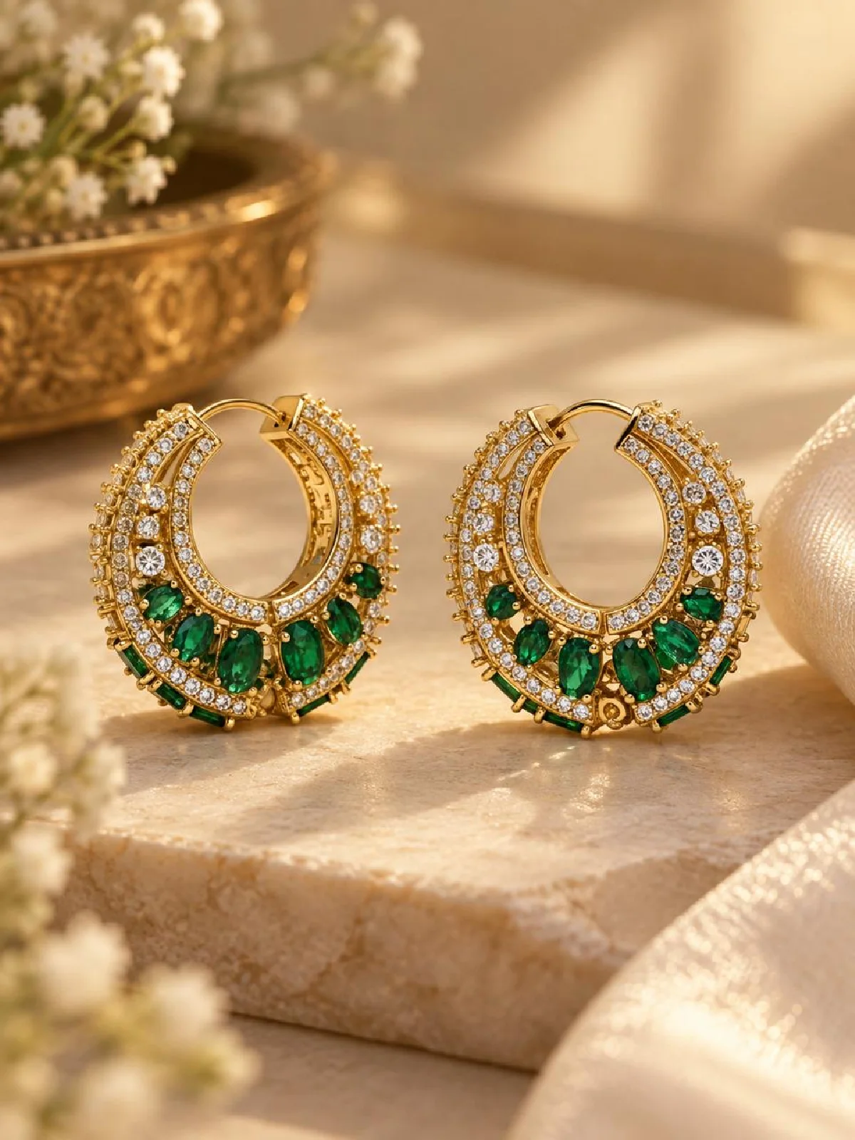 New Project - 2026-09-08T150719.059 Emerald Green & CZ Gold Huggie Hoop Earrings - Image 1