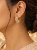 Clear Cubic Zirconia Gold Huggie Hoop Earrings - Image 2