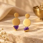 Raw Amethyst & Geometric Gold Drop Earrings