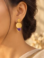 Raw Amethyst & Geometric Gold Drop Earrings - Image 2