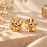 Dual-Tone Sculpted Floral Stud Earrings