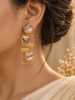 Abstract Mother-of-Pearl Geometric Drop Earrings - Image 2