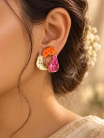 Multicolor Enamel Abstract Cluster Stud Earrings - Image 2