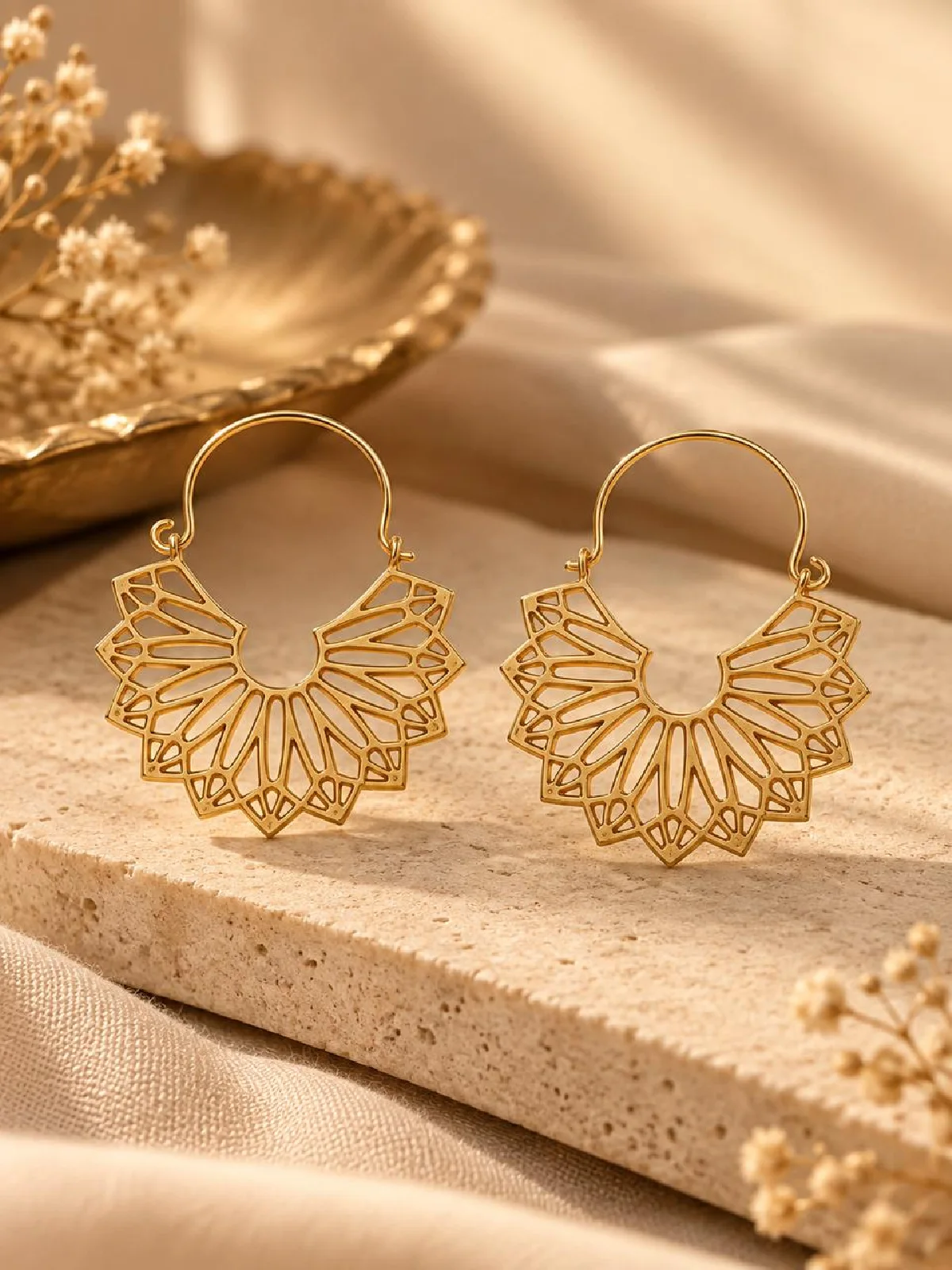 New Project - 2026-09-08T152511.000 Geometric Lattice Sunburst Hoop Earrings - Image 1