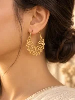 Geometric Lattice Sunburst Hoop Earrings - Image 2