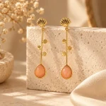 Scallop Shell & Peach Stone Linear Drop Earrings