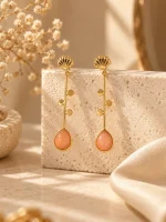 Scallop Shell & Peach Stone Linear Drop Earrings