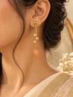 Scallop Shell & Peach Stone Linear Drop Earrings - Image 2