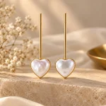 Mother-of-Pearl Heart Linear Bar Earrings