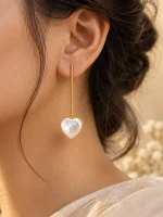 Mother-of-Pearl Heart Linear Bar Earrings - Image 2
