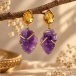 Raw Amethyst & Citrine Drop Earrings
