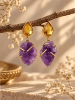 Raw Amethyst & Citrine Drop Earrings