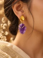 Raw Amethyst & Citrine Drop Earrings - Image 2