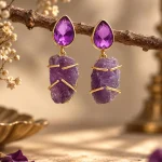 Raw & Faceted Amethyst Gold Drop Earrings