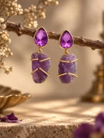 Raw & Faceted Amethyst Gold Drop Earrings