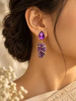 Raw & Faceted Amethyst Gold Drop Earrings - Image 2