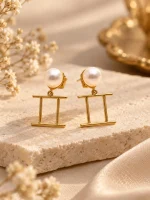 Pearl Stud Geometric Drop Earrings