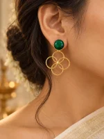 Faceted Emerald Green & Interlocking Circle Drop Earrings - Image 2