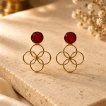 Faceted Ruby Red & Interlocking Circle Drop Earrings