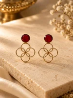 Faceted Ruby Red & Interlocking Circle Drop Earrings