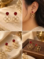 Faceted Ruby Red & Interlocking Circle Drop Earrings - Image 2