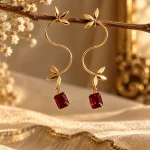 Serpentine Vine & Emerald-Cut Ruby Drop Earrings
