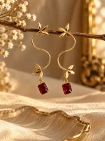 Serpentine Vine & Emerald-Cut Ruby Drop Earrings