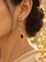 Serpentine Vine & Emerald-Cut Ruby Drop Earrings - Image 2