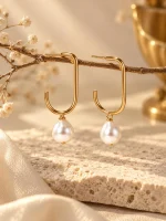 Baroque Pearl Oval Open Hoop Earrings
