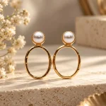 Pearl Stud Textured Ring Drop Earrings